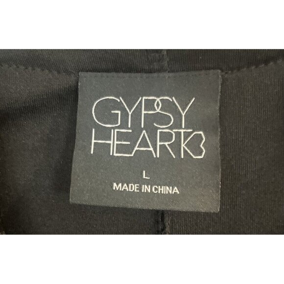 GYPSY HEART Crushed Burn Out Embroidered Velvet black Kimono Womens Sz Large - Picture 3 of 6